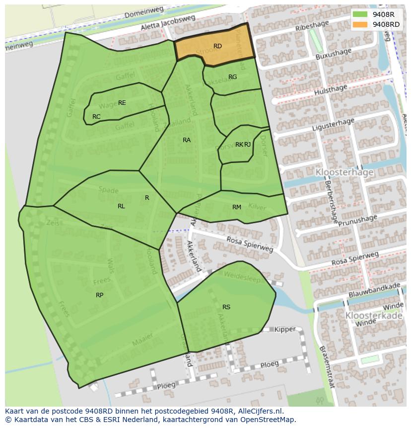 Afbeelding van het postcodegebied 9408 RD op de kaart.