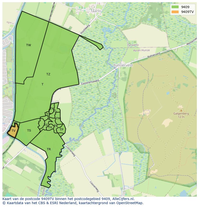 Afbeelding van het postcodegebied 9409 TV op de kaart.