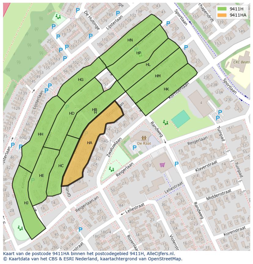 Afbeelding van het postcodegebied 9411 HA op de kaart.