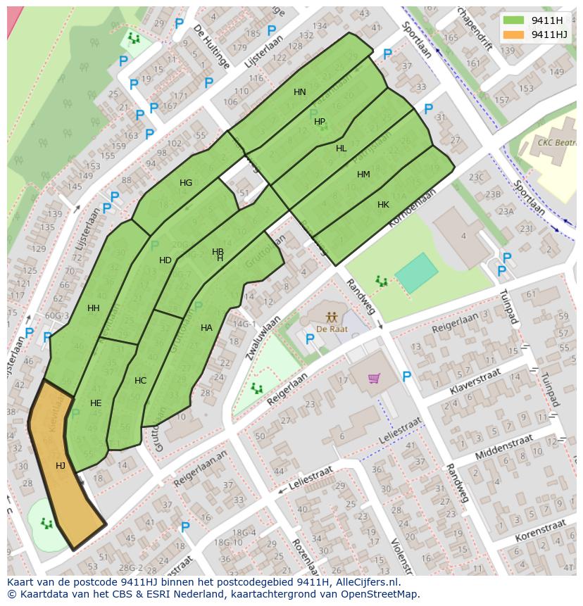 Afbeelding van het postcodegebied 9411 HJ op de kaart.