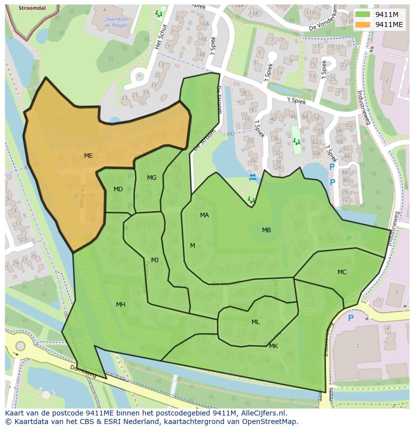 Afbeelding van het postcodegebied 9411 ME op de kaart.