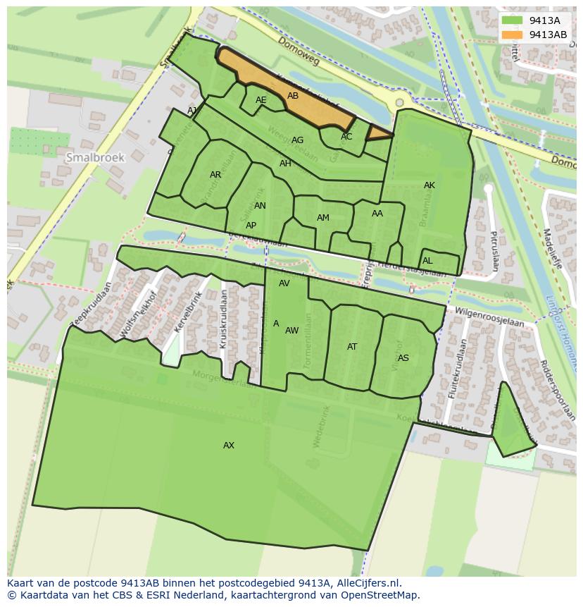 Afbeelding van het postcodegebied 9413 AB op de kaart.