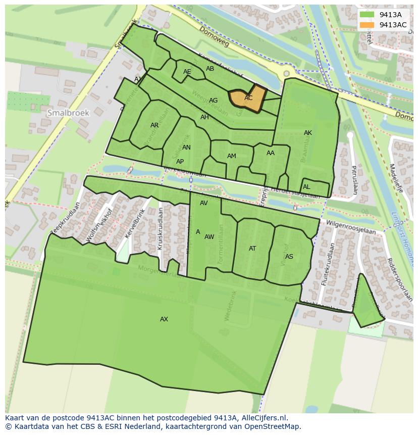 Afbeelding van het postcodegebied 9413 AC op de kaart.