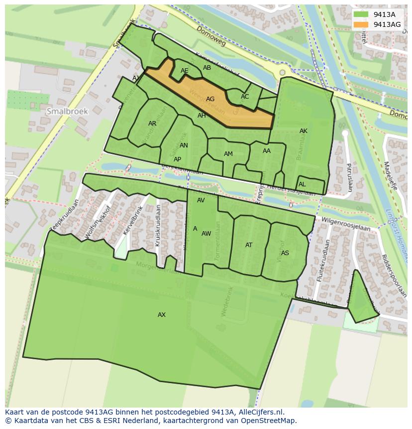 Afbeelding van het postcodegebied 9413 AG op de kaart.