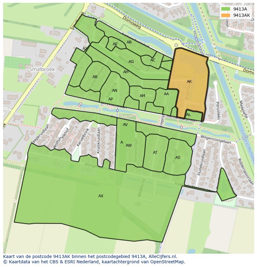 Afbeelding van het postcodegebied 9413 AK op de kaart.