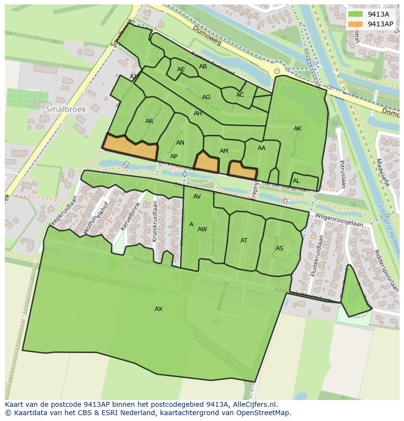 Afbeelding van het postcodegebied 9413 AP op de kaart.