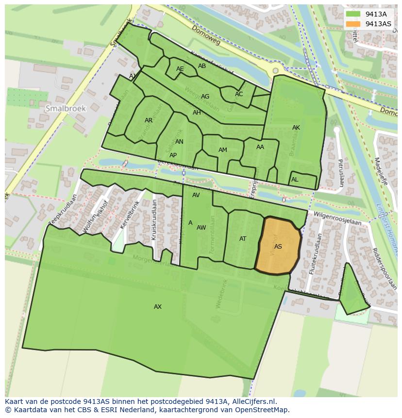 Afbeelding van het postcodegebied 9413 AS op de kaart.