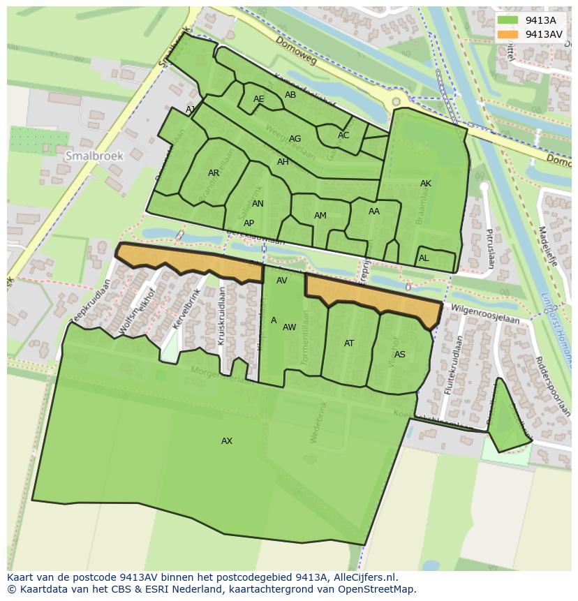 Afbeelding van het postcodegebied 9413 AV op de kaart.