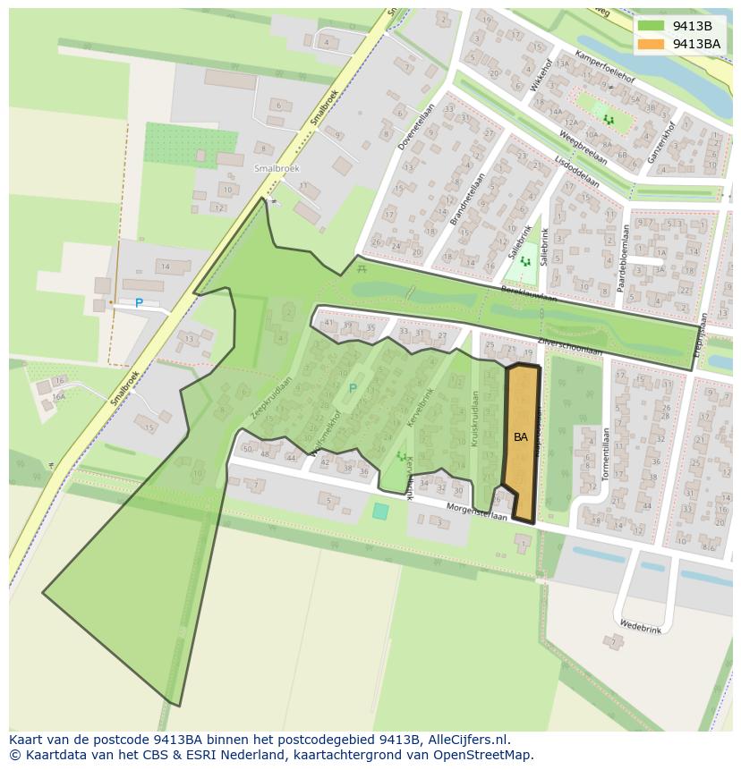 Afbeelding van het postcodegebied 9413 BA op de kaart.
