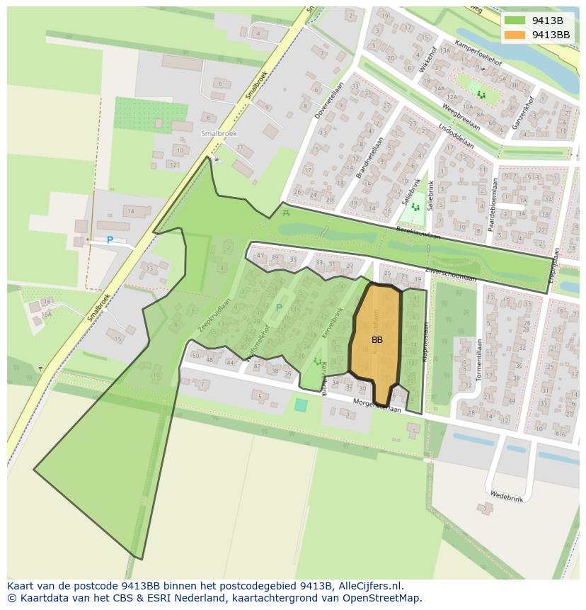 Afbeelding van het postcodegebied 9413 BB op de kaart.