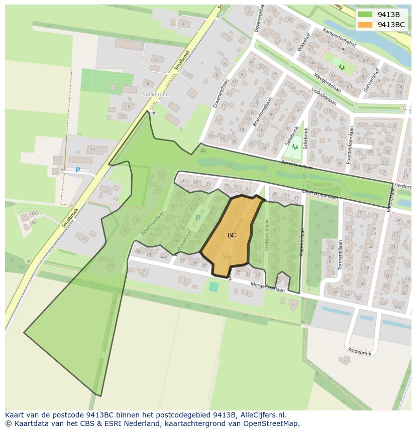 Afbeelding van het postcodegebied 9413 BC op de kaart.