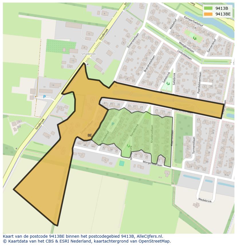 Afbeelding van het postcodegebied 9413 BE op de kaart.