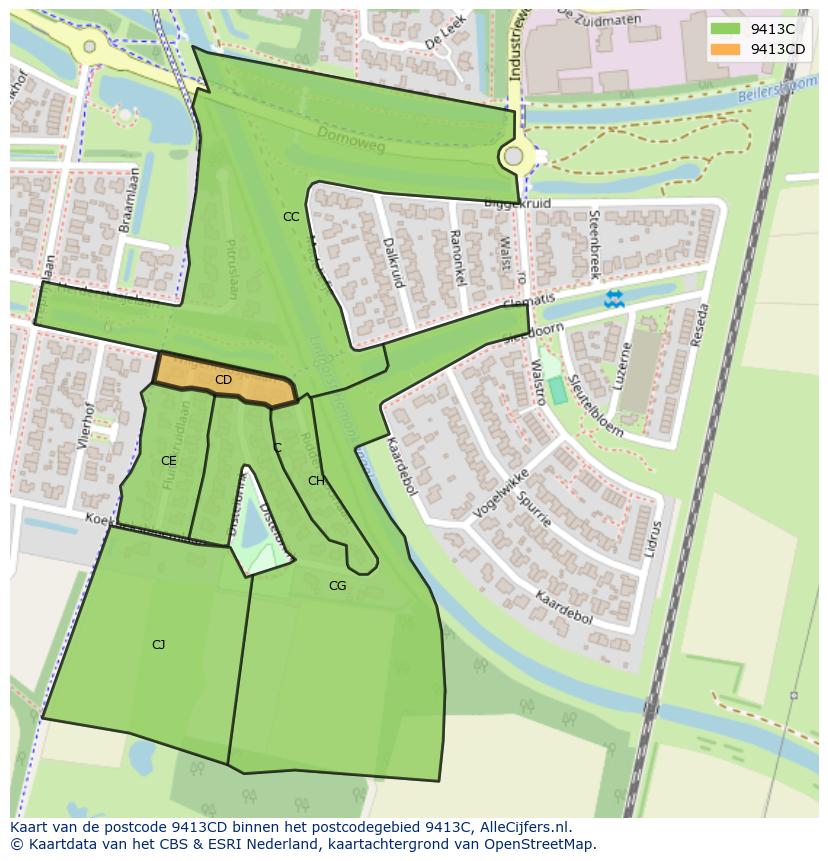 Afbeelding van het postcodegebied 9413 CD op de kaart.