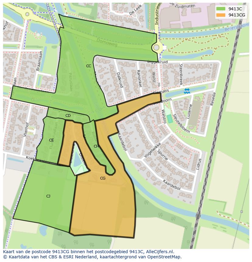 Afbeelding van het postcodegebied 9413 CG op de kaart.
