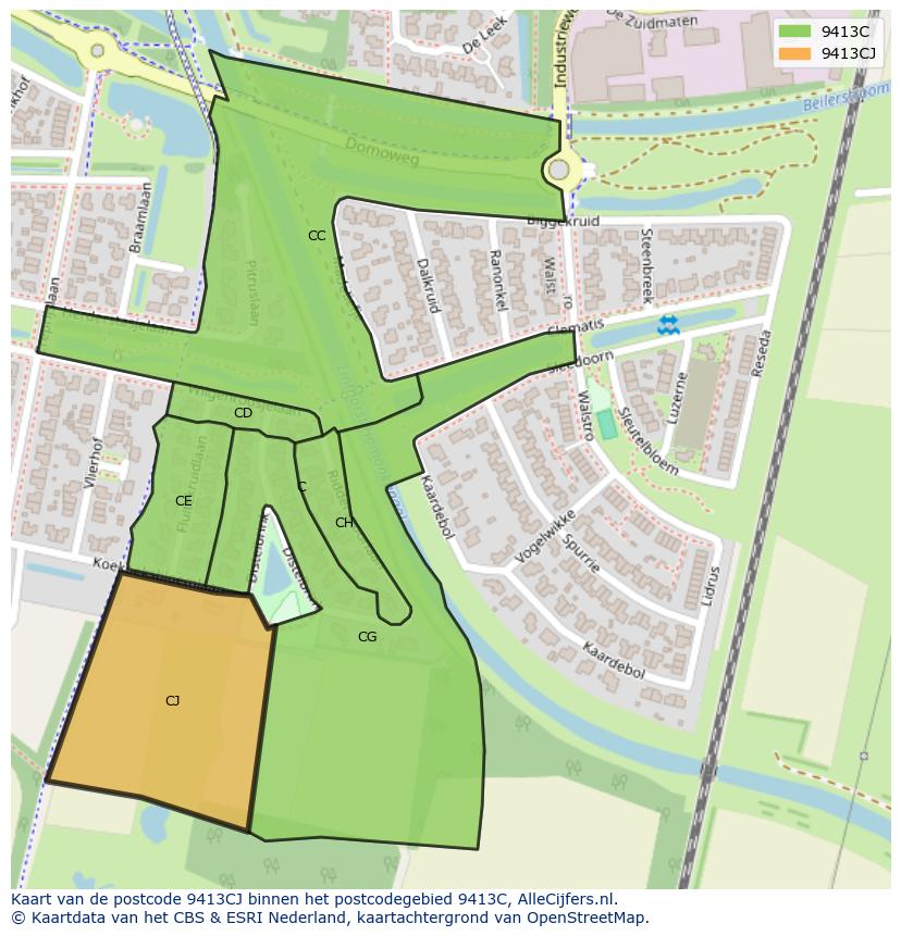 Afbeelding van het postcodegebied 9413 CJ op de kaart.