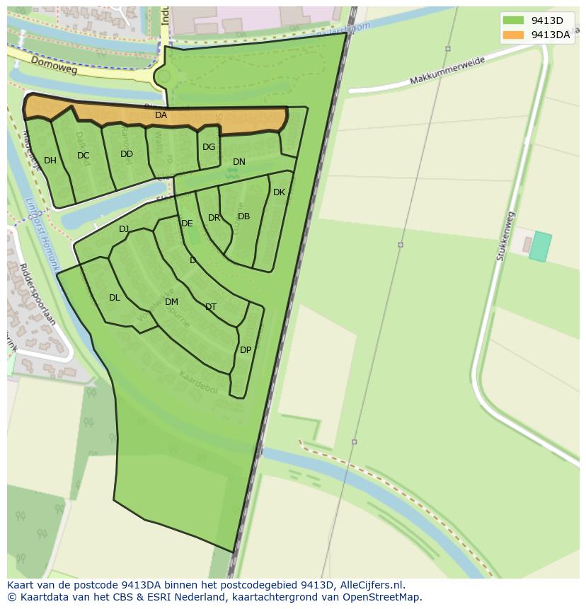 Afbeelding van het postcodegebied 9413 DA op de kaart.