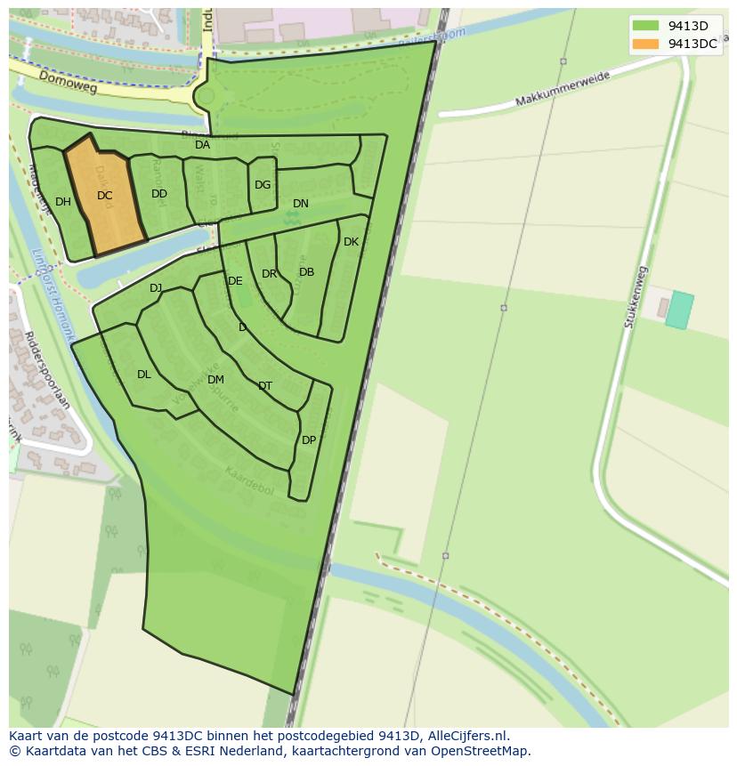 Afbeelding van het postcodegebied 9413 DC op de kaart.