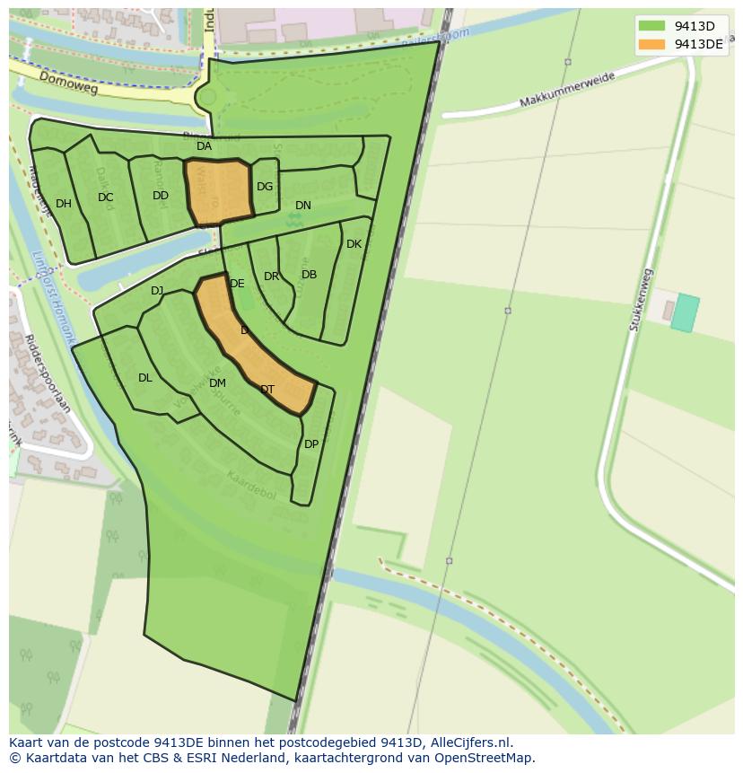 Afbeelding van het postcodegebied 9413 DE op de kaart.