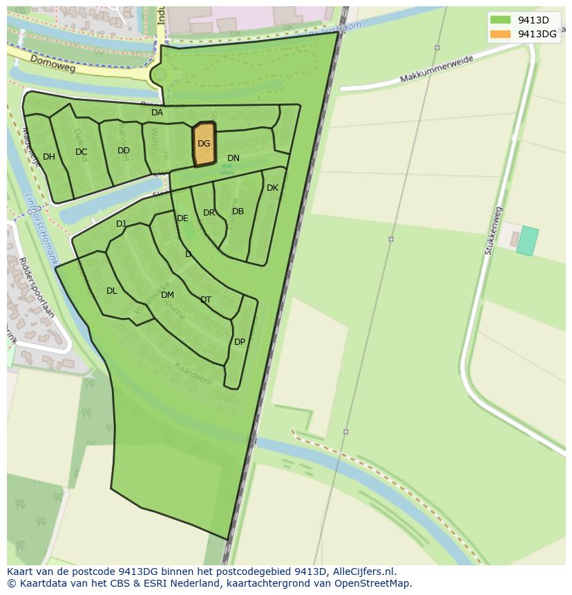 Afbeelding van het postcodegebied 9413 DG op de kaart.