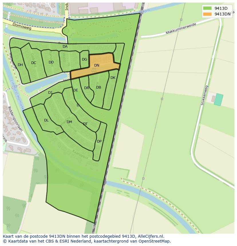 Afbeelding van het postcodegebied 9413 DN op de kaart.