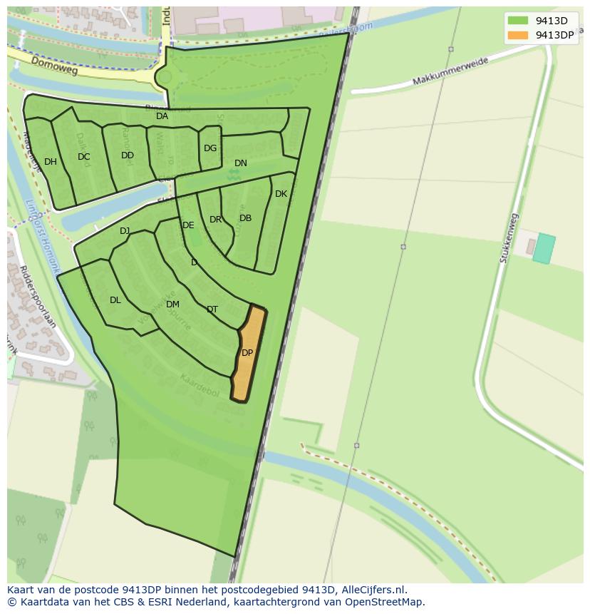 Afbeelding van het postcodegebied 9413 DP op de kaart.