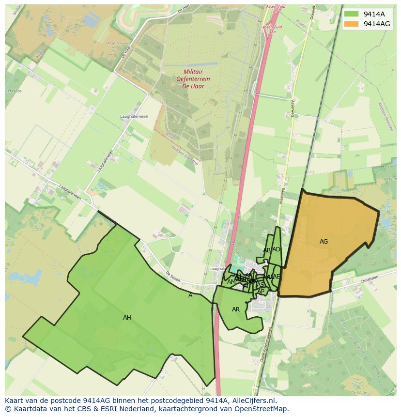 Afbeelding van het postcodegebied 9414 AG op de kaart.