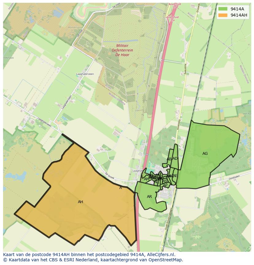 Afbeelding van het postcodegebied 9414 AH op de kaart.
