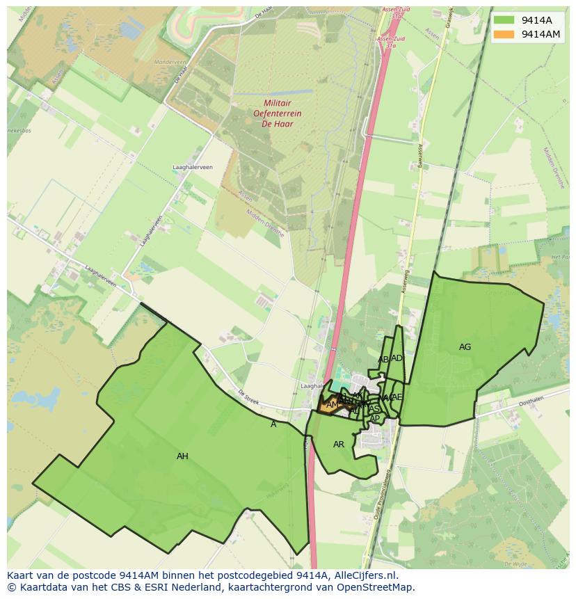Afbeelding van het postcodegebied 9414 AM op de kaart.