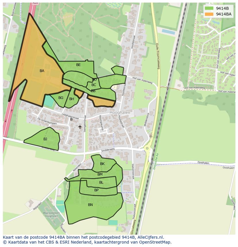 Afbeelding van het postcodegebied 9414 BA op de kaart.