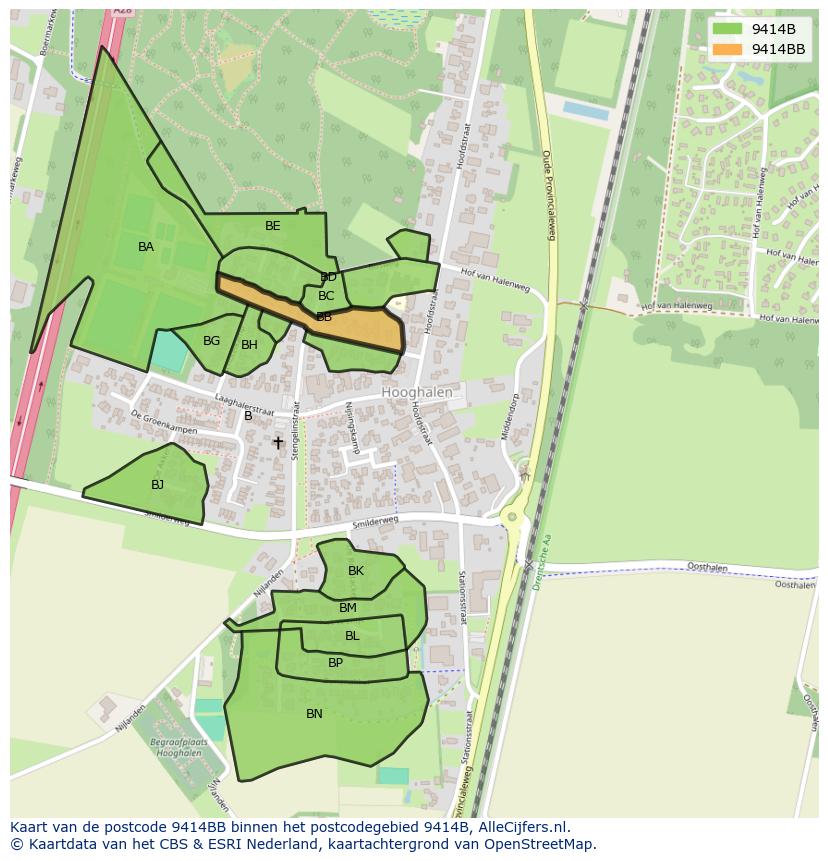 Afbeelding van het postcodegebied 9414 BB op de kaart.