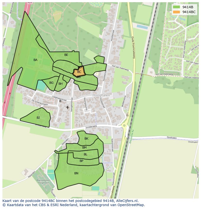 Afbeelding van het postcodegebied 9414 BC op de kaart.