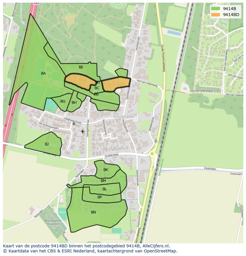 Afbeelding van het postcodegebied 9414 BD op de kaart.