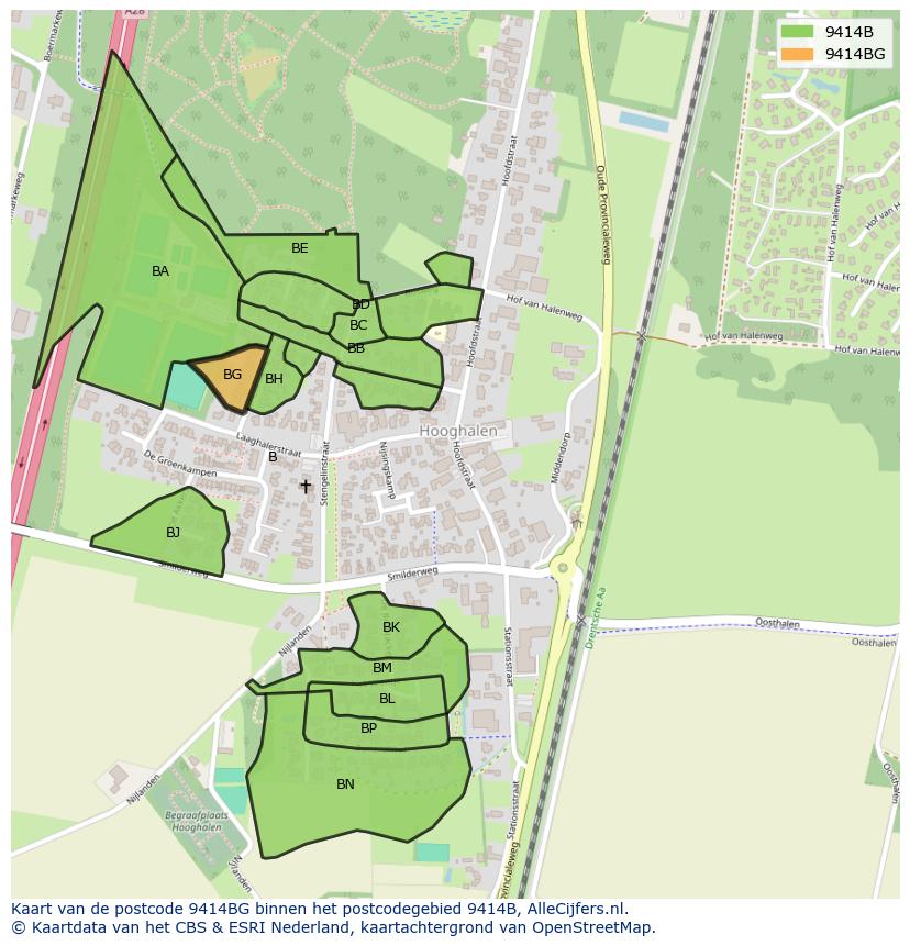 Afbeelding van het postcodegebied 9414 BG op de kaart.