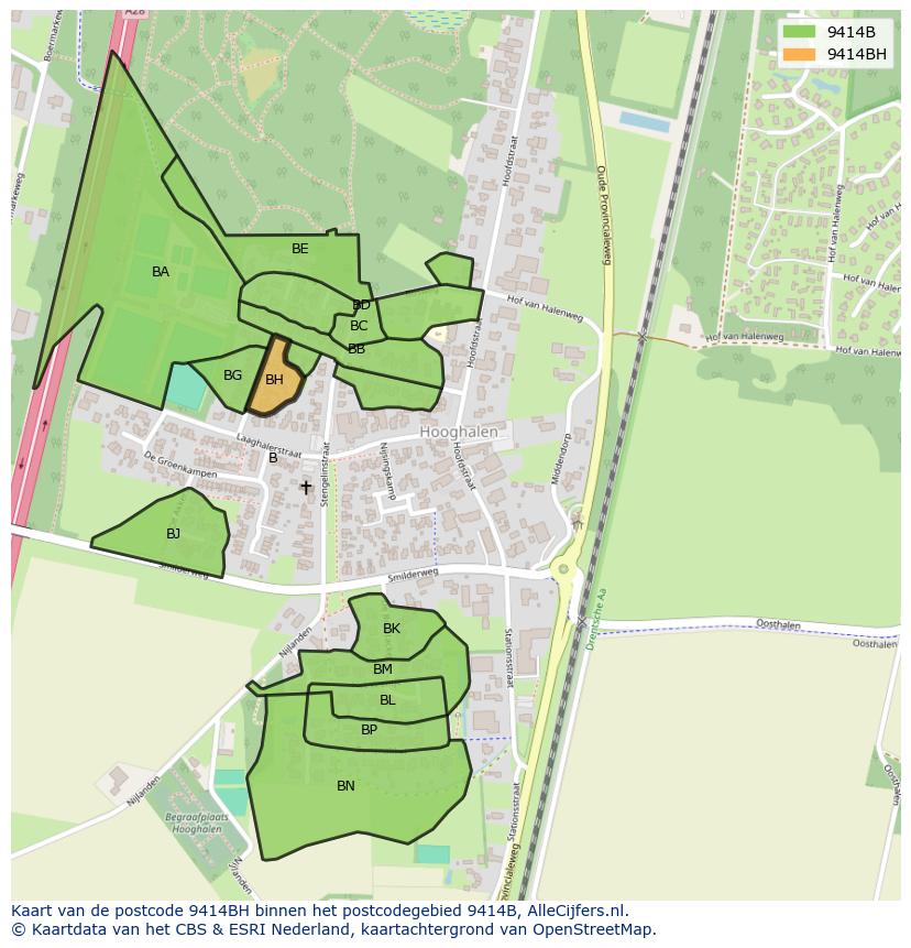 Afbeelding van het postcodegebied 9414 BH op de kaart.
