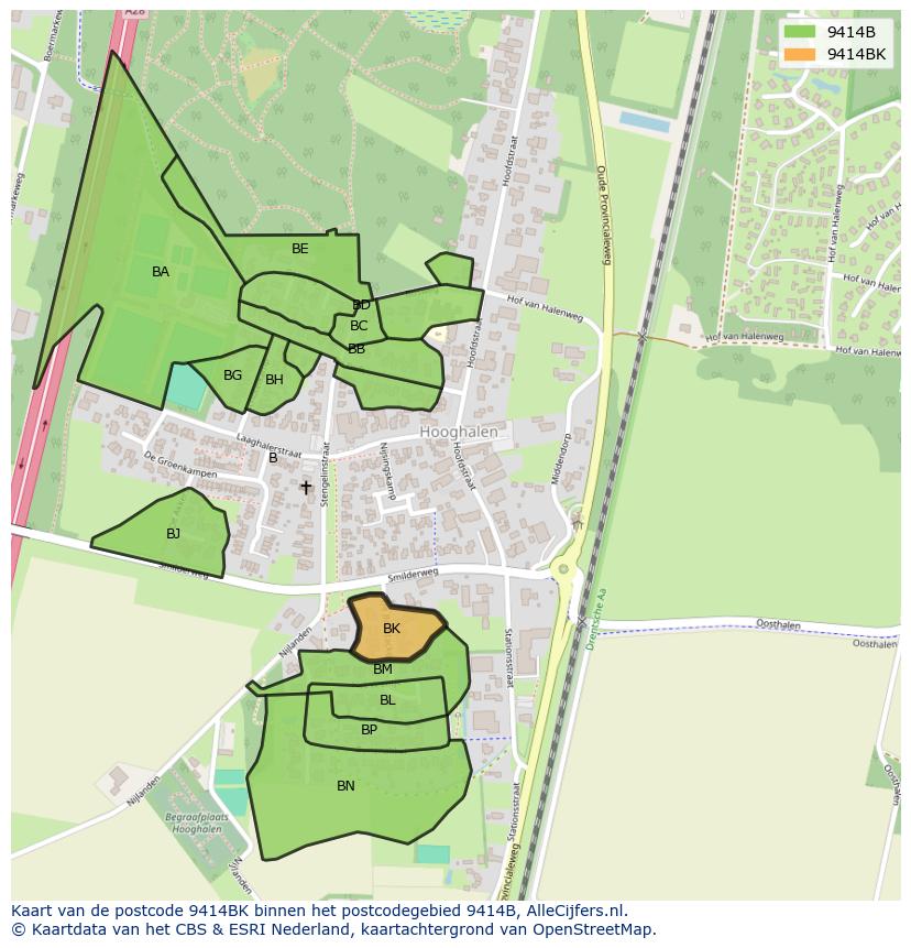 Afbeelding van het postcodegebied 9414 BK op de kaart.