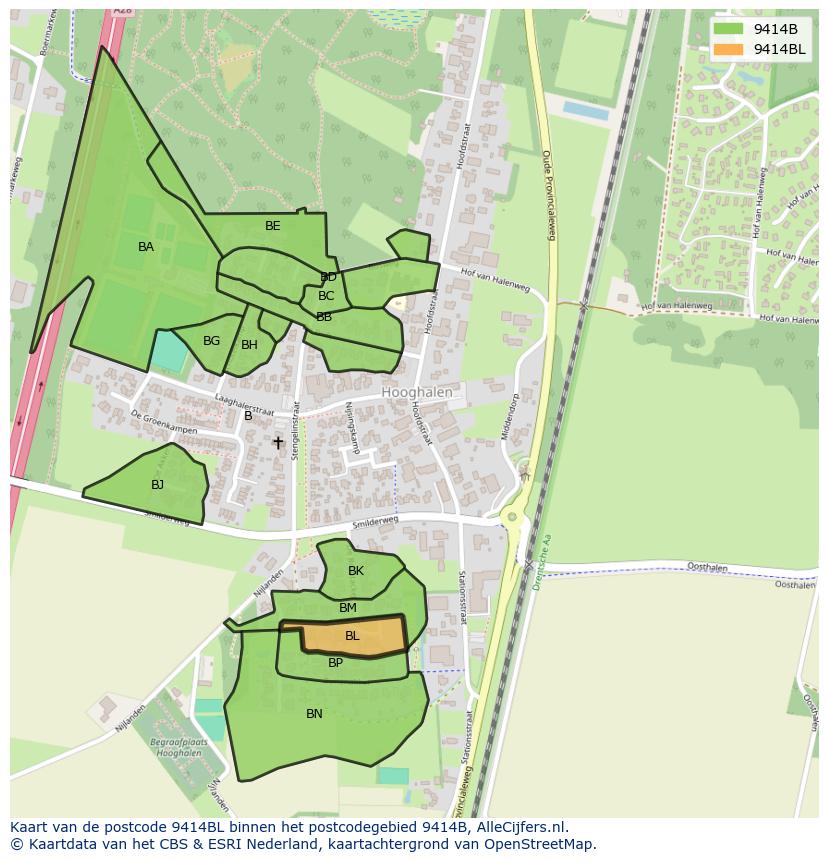 Afbeelding van het postcodegebied 9414 BL op de kaart.