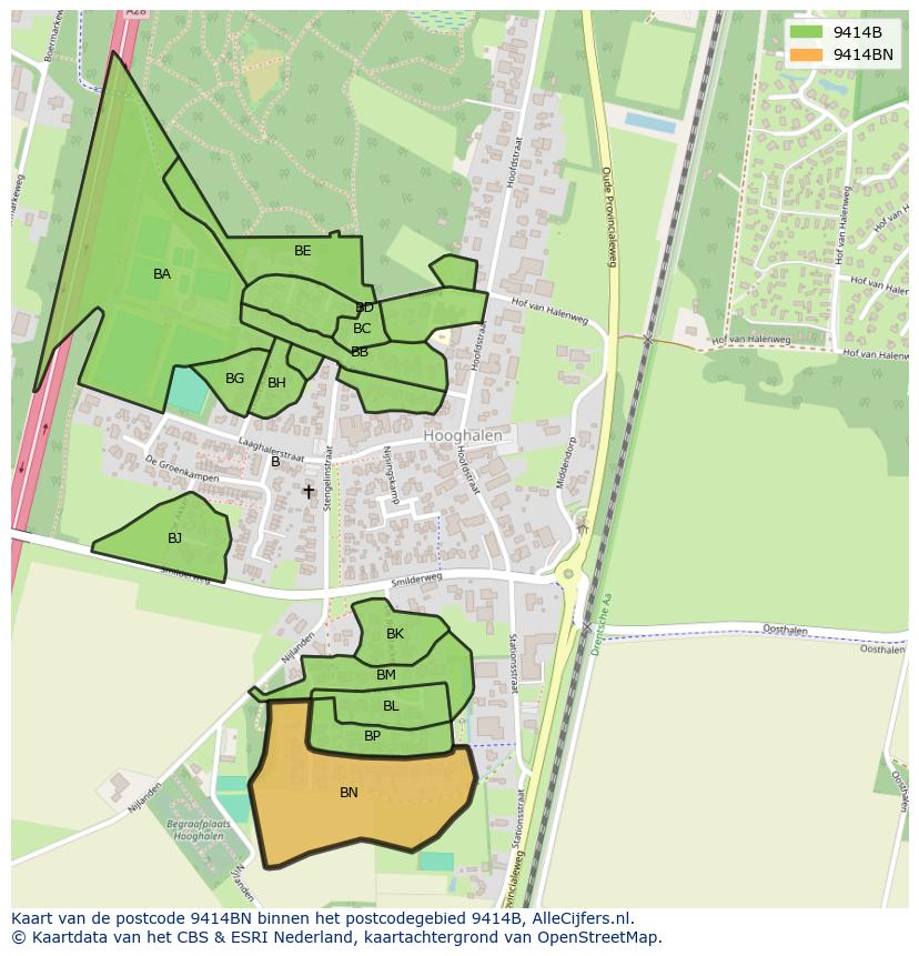 Afbeelding van het postcodegebied 9414 BN op de kaart.