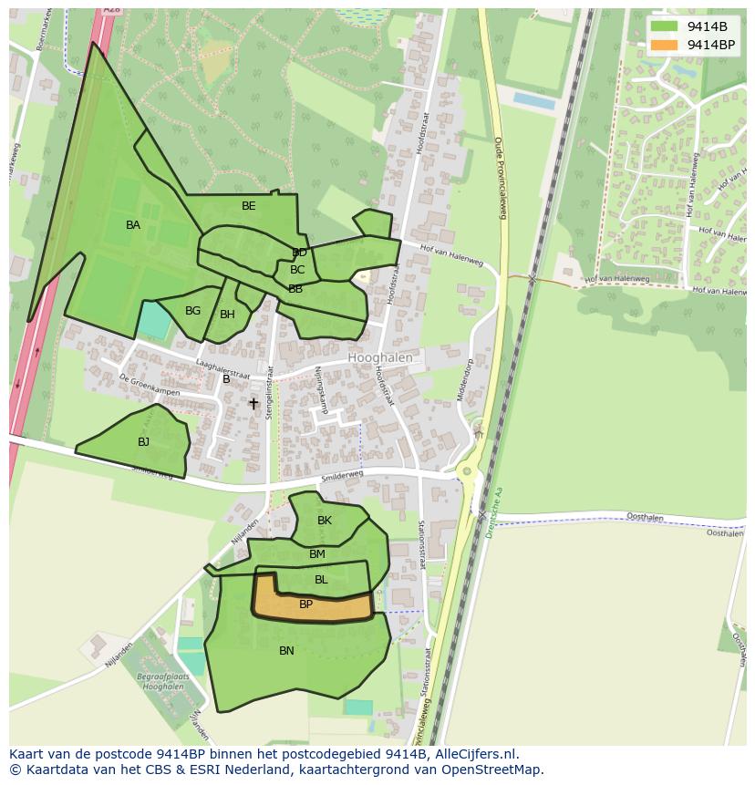 Afbeelding van het postcodegebied 9414 BP op de kaart.