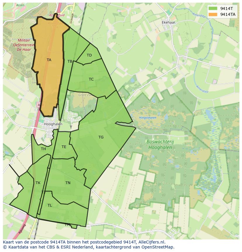 Afbeelding van het postcodegebied 9414 TA op de kaart.