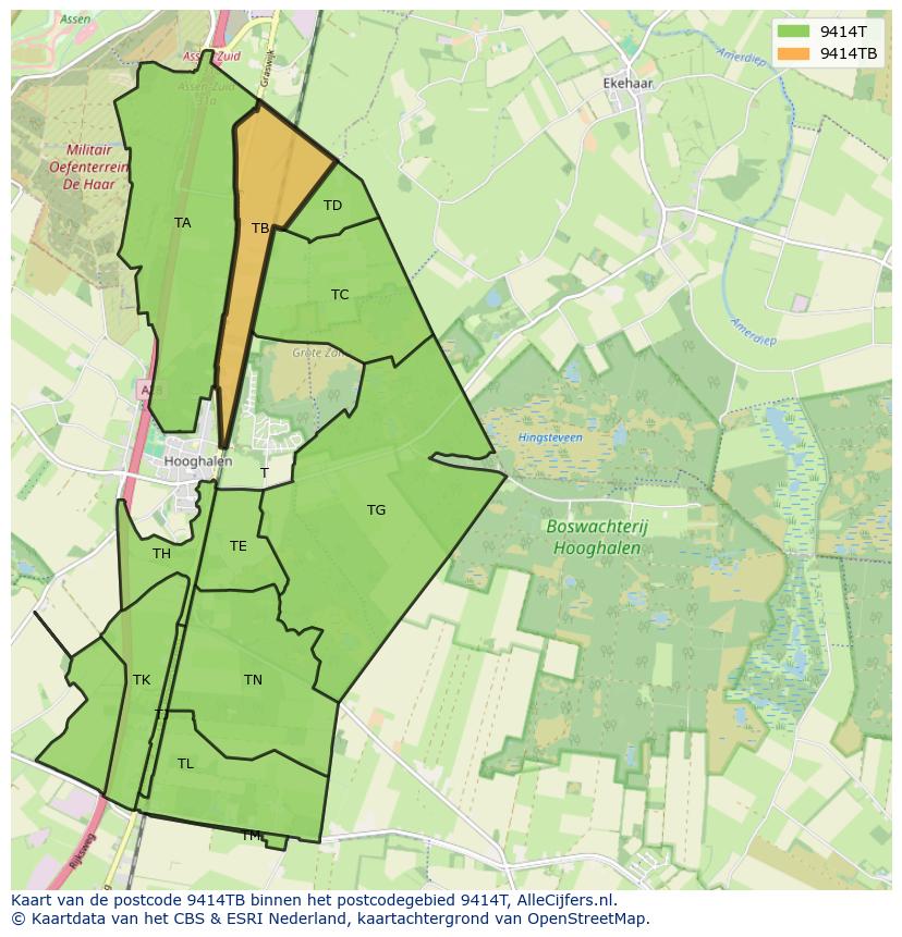 Afbeelding van het postcodegebied 9414 TB op de kaart.