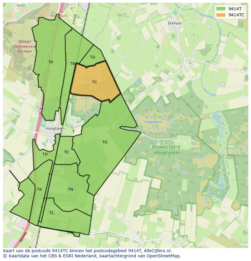 Afbeelding van het postcodegebied 9414 TC op de kaart.