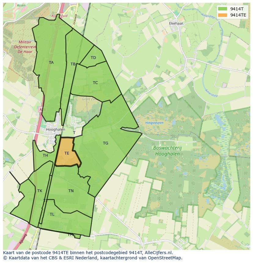Afbeelding van het postcodegebied 9414 TE op de kaart.