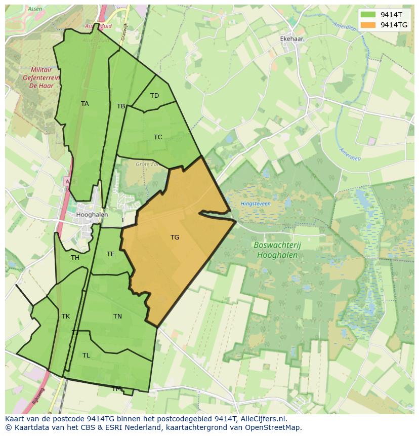 Afbeelding van het postcodegebied 9414 TG op de kaart.
