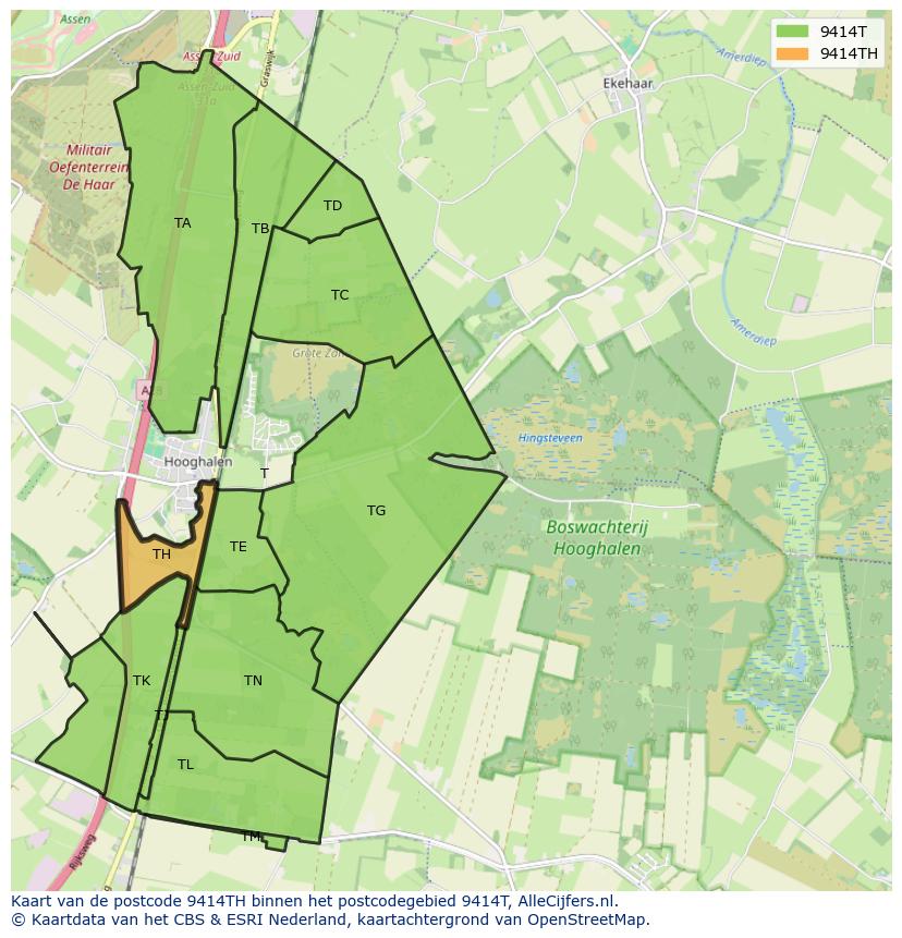 Afbeelding van het postcodegebied 9414 TH op de kaart.