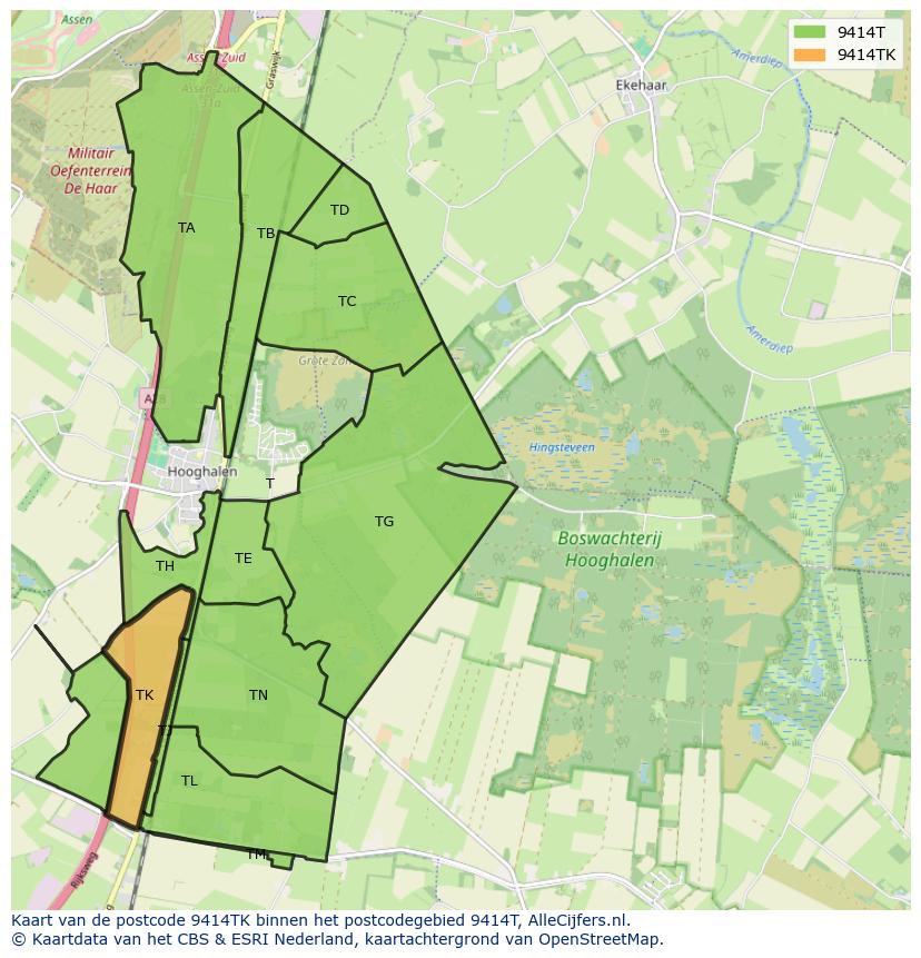 Afbeelding van het postcodegebied 9414 TK op de kaart.