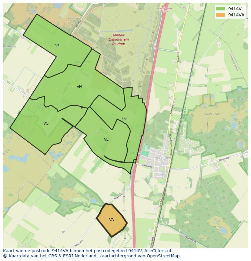 Afbeelding van het postcodegebied 9414 VA op de kaart.