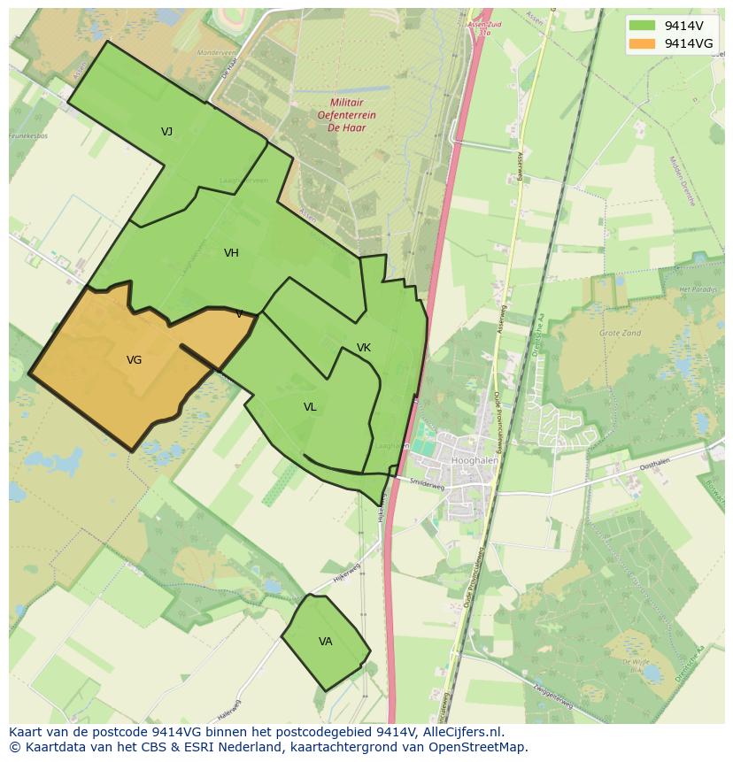 Afbeelding van het postcodegebied 9414 VG op de kaart.