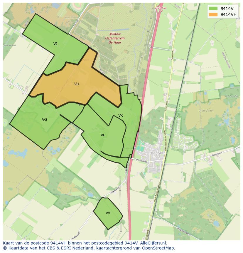 Afbeelding van het postcodegebied 9414 VH op de kaart.
