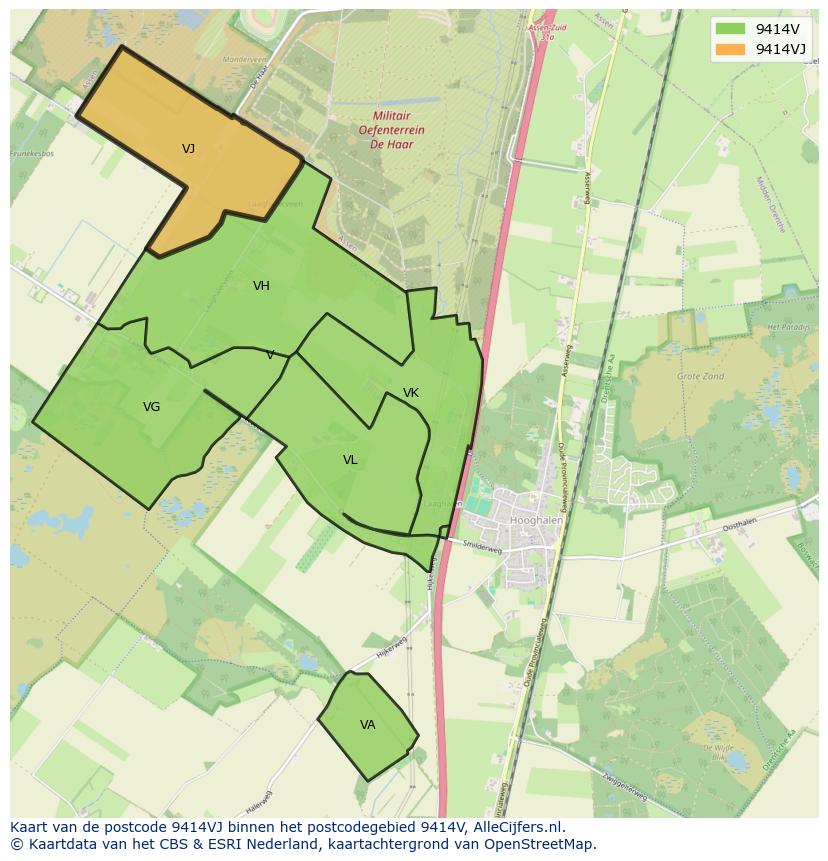 Afbeelding van het postcodegebied 9414 VJ op de kaart.