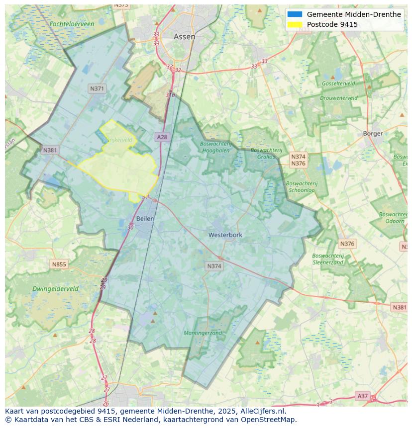 Afbeelding van het postcodegebied 9415 op de kaart.